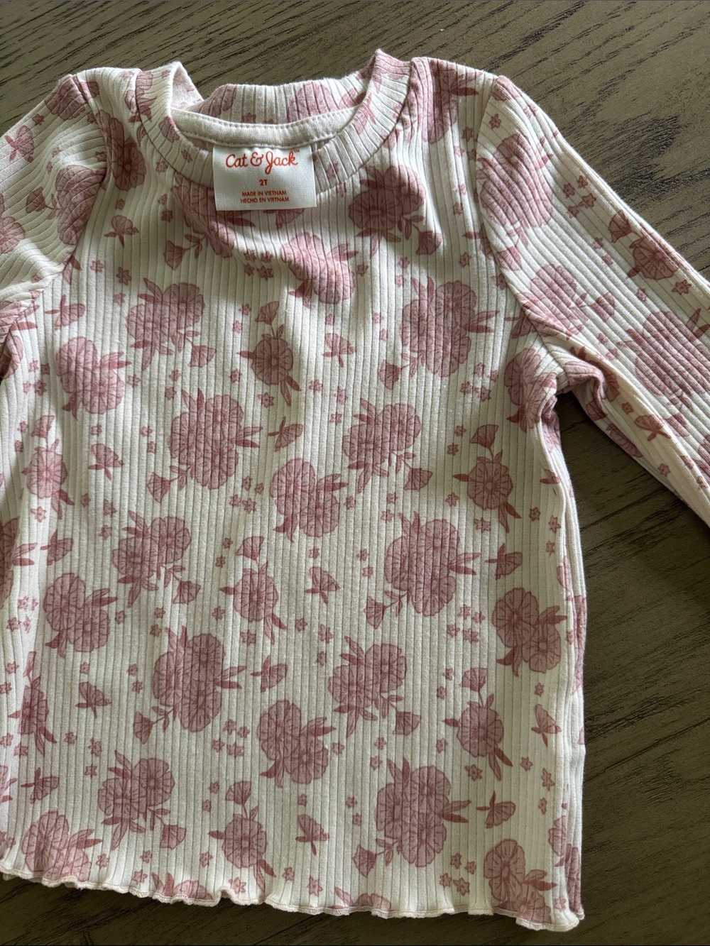 Cat & Jack Cream Ribbed Long-Sleeve Tee with Pink Floral Print - Kids